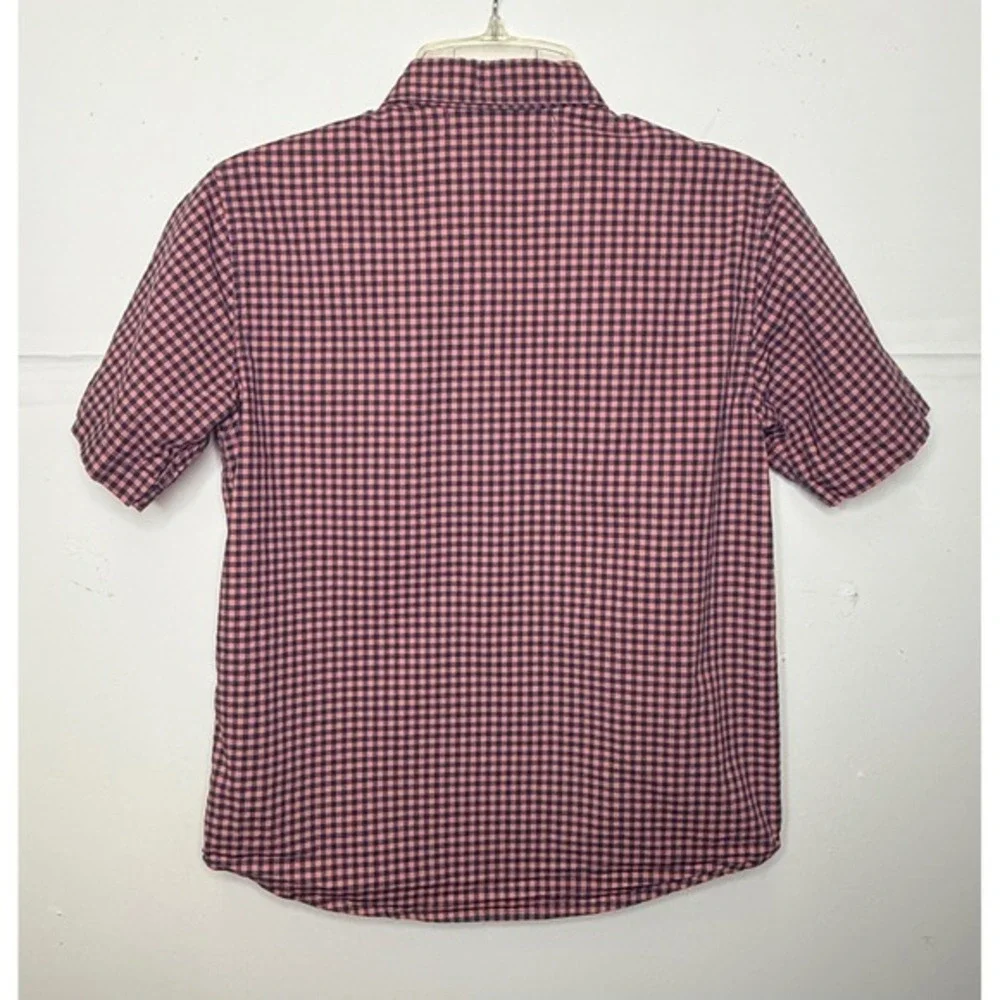 Old Navy Cotton Button Down Shirt Boys L 10-12 Pink Navy Gingham Flex‎ Preppy
